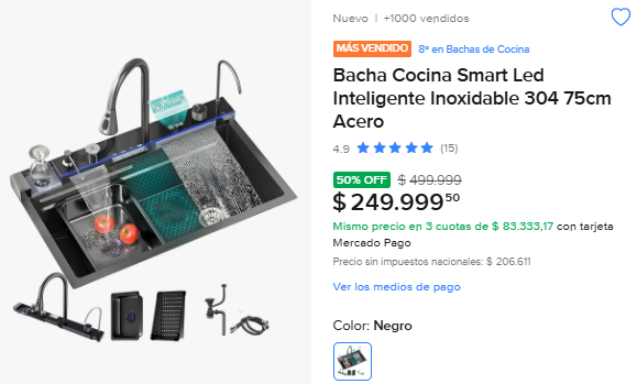 BotdeOfertas's tweet photo. 🚨 ALERTA DE PRECIO
Bacha Cocina Smart Led Inteligente
🏆 MÁS VENDIDA • Top 8 en bachas de cocina.
💡 LED inteligente.
🚿 Acero inoxidable 304.
🖤 Diseño premium.
🔥 50% OFF
 $499.999 ➜ $249.999
https://t.co/Z0R15AOv2a https://t.co/9AoyEohxv0