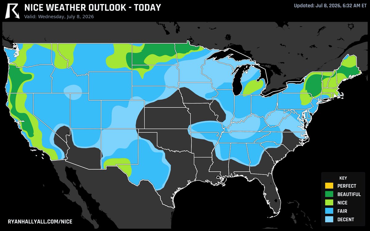 ryanhallyall's tweet photo. The nicest weather in the USA today will be in and around Portland, OR, Grand Forks, ND, and Albany, NY. https://t.co/VYWYIGsTvy