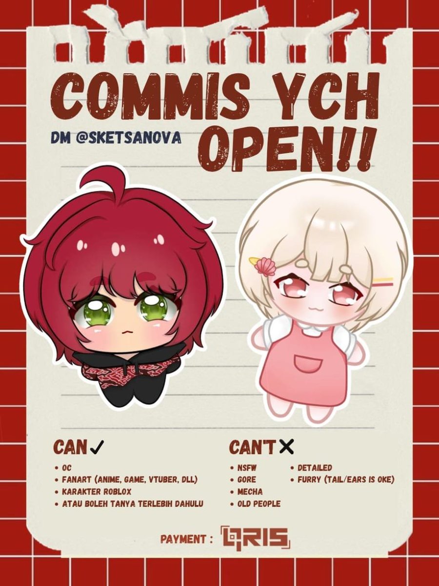 sketsanova's tweet photo. OPEN YCH CHIBI COMMISSION!!
[rt &amp; like are very appreciated]

Local indonesia only. Kindly dm me if you’re interested, and please don't forget to tag us after sending a dm📩

⬇️ scrol down for more info
#chibicommission #commission #artcommission #zonauang #art #bealanja #chibi https://t.co/U7kTXHWdy9