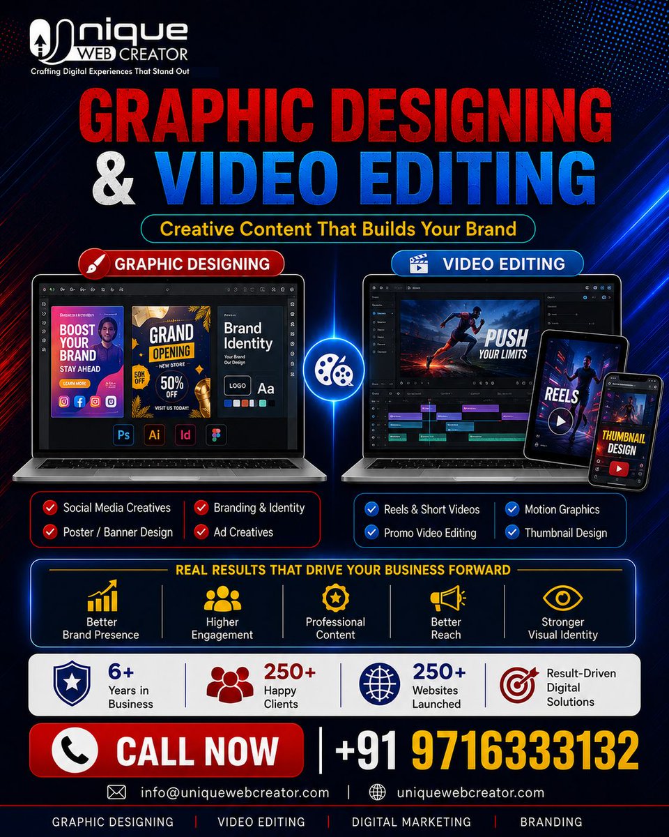 UniqueWebCreat2's tweet photo. Creative visuals that build your brand. 🚀
Graphic Designing • Video Editing • Reels • Motion Graphics • Ad Creatives
Design that speaks. Videos that connect.

#GraphicDesign #VideoEditing #CreativeAgency #ReelsEditing #MotionGraphics #Branding #DigitalMarketing https://t.co/IGU5M0FMVC