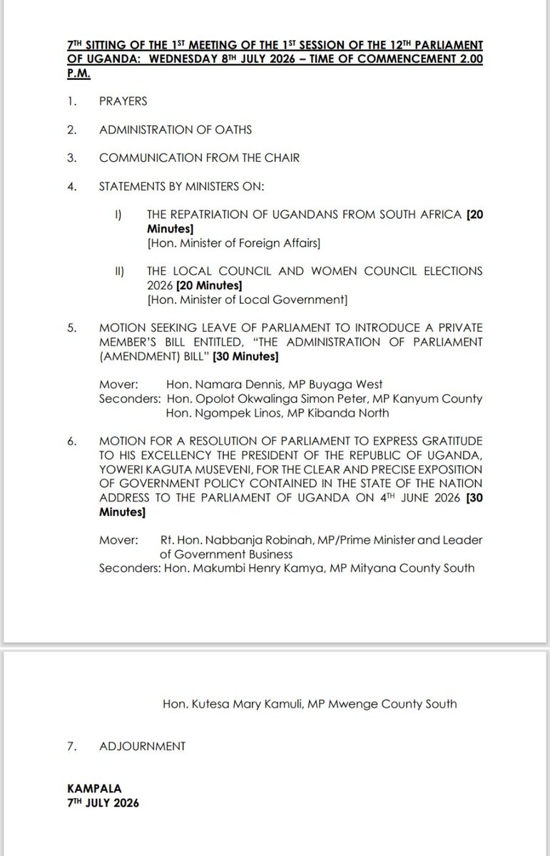 NamaraDennisMP's tweet photo. We are on the order paper ready to execute our mandate
@Parliament_Ug https://t.co/hMB13KGXCI
