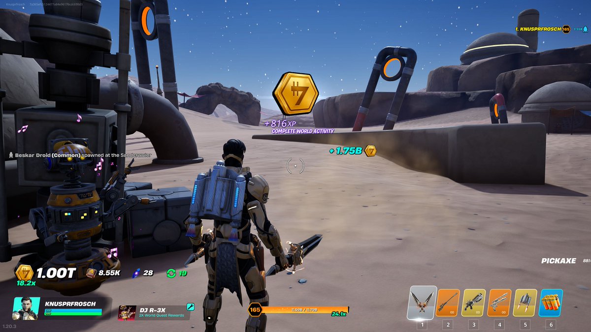 schwanenwald's tweet photo. @FoadZone New bug (today, as yesterday things worked) with Iconic droid DJ R-3X: 
Its "2x World Quest Rewards" companion ability is suddenly gone? The orange text pop-up with the little droid that doubles the credits or chips is missing &amp; double reward doesn't happen. https://t.co/LyiBwBCzoO