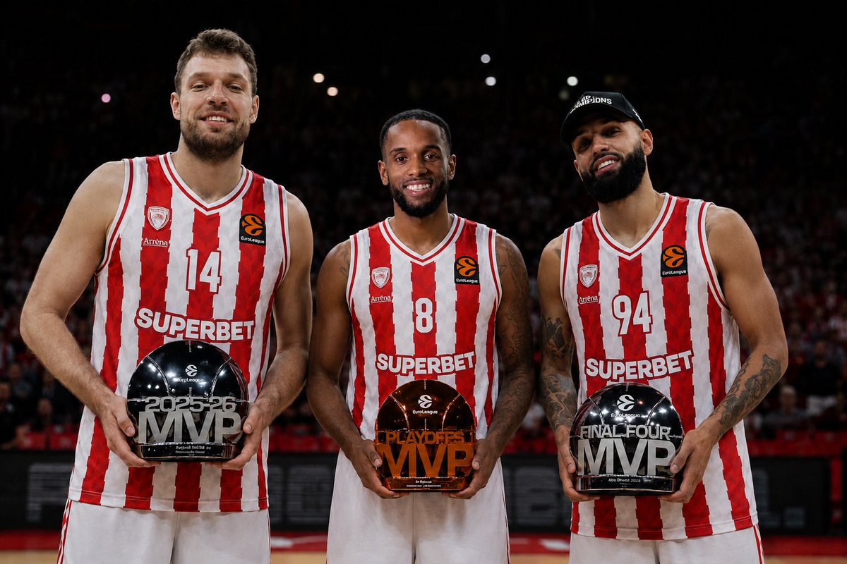 Ru_Gu_7's tweet photo. Άρα έχουμε επισήμως πλέον τους:

1) Regular Season MVP 25/26
2) Playoffs MVP 25/26
3) Final Four MVP 25/26

Τρομοκρατία.
#OlympiacosBC https://t.co/N6o5mfTJ1v