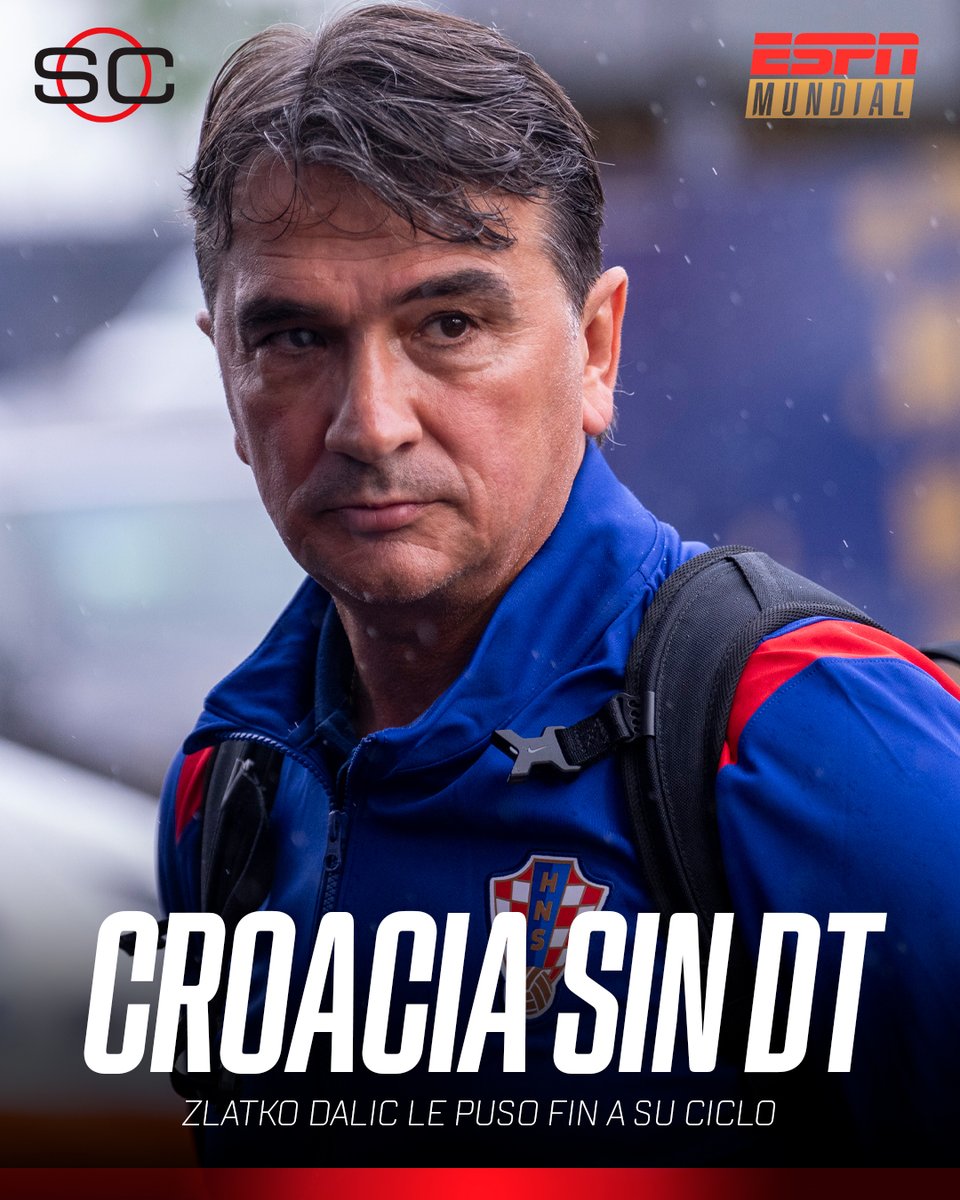 SC_ESPN's tweet photo. ❌ ¡CROACIA SE QUEDÓ SIN SU HISTÓRICO DT!

🎓 Tras casi nueve años en el cargo, Zlatko Dalic le puso fin a su ciclo como seleccionador del conjunto europeo, con el que alcanzó la final de la Copa del Mundo de 2018, el segundo puesto en la UEFA Nations League 2022/23 y el tercer lugar en Qatar 2022

🔙 Su último partido al mando del mismo fue ante Portugal en la eliminación en 16avos de final del actual Mundial

🏆 #ESPNMundial
📺 Mirá los mejores partidos de la #FIFAWorldCup por ESPN, en el Plan Premium de #DisneyPlus