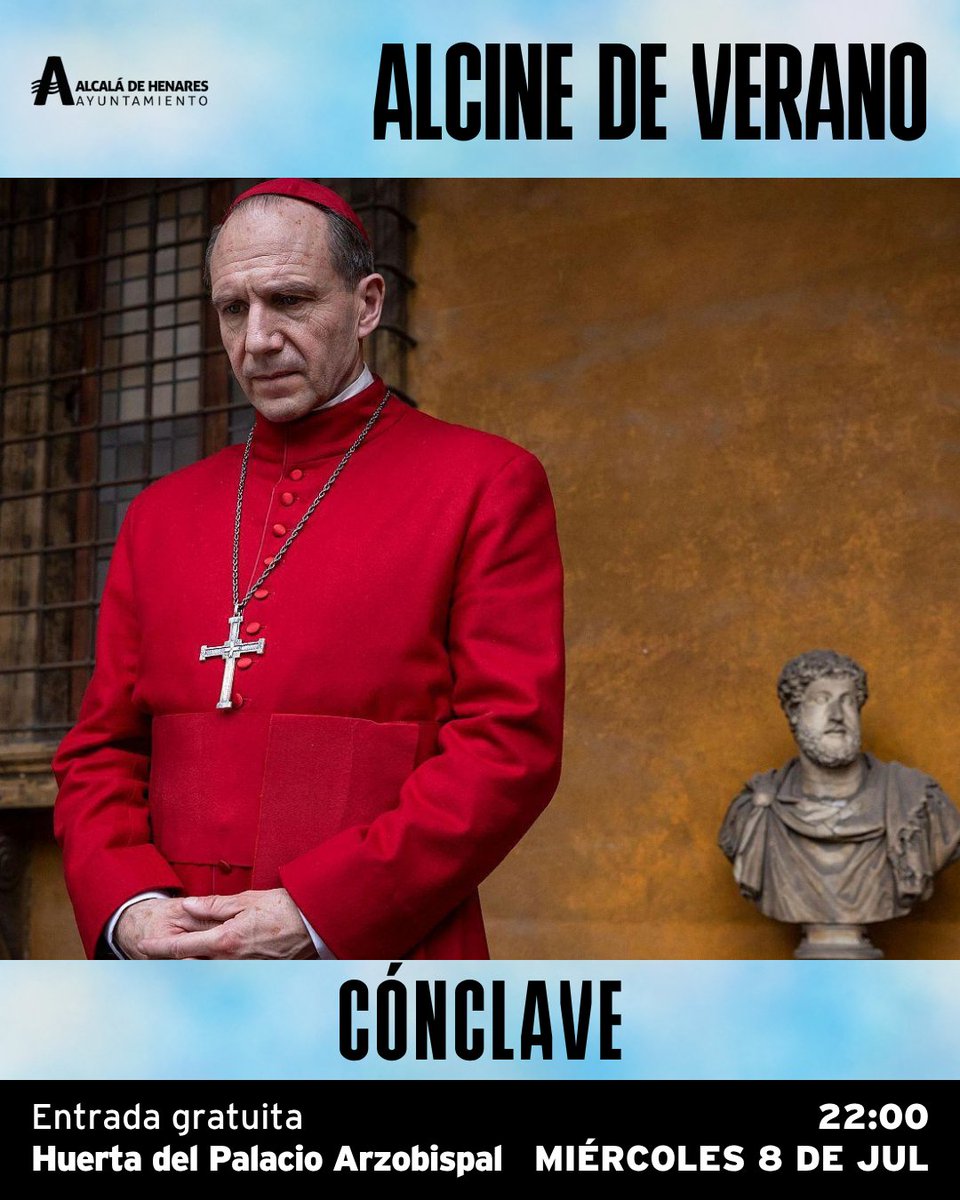 ALCINEFILMFEST's tweet photo. Hoy en Álcine de verano tenemos un "Cónclave". Óscar mejor guion adaptado. Ralph Fiennes lidera el cónclave que elegirá al nuevo Papa ¡Imprescindible!
📅 Mié 8 julio·🕐22h · Huerta del Obispo · Entrada gratuita
https://t.co/HCAnWY0Rzw
#ALCINEdeVerano #AlcaládeHenares #Cónclave https://t.co/QLq49fzMUs