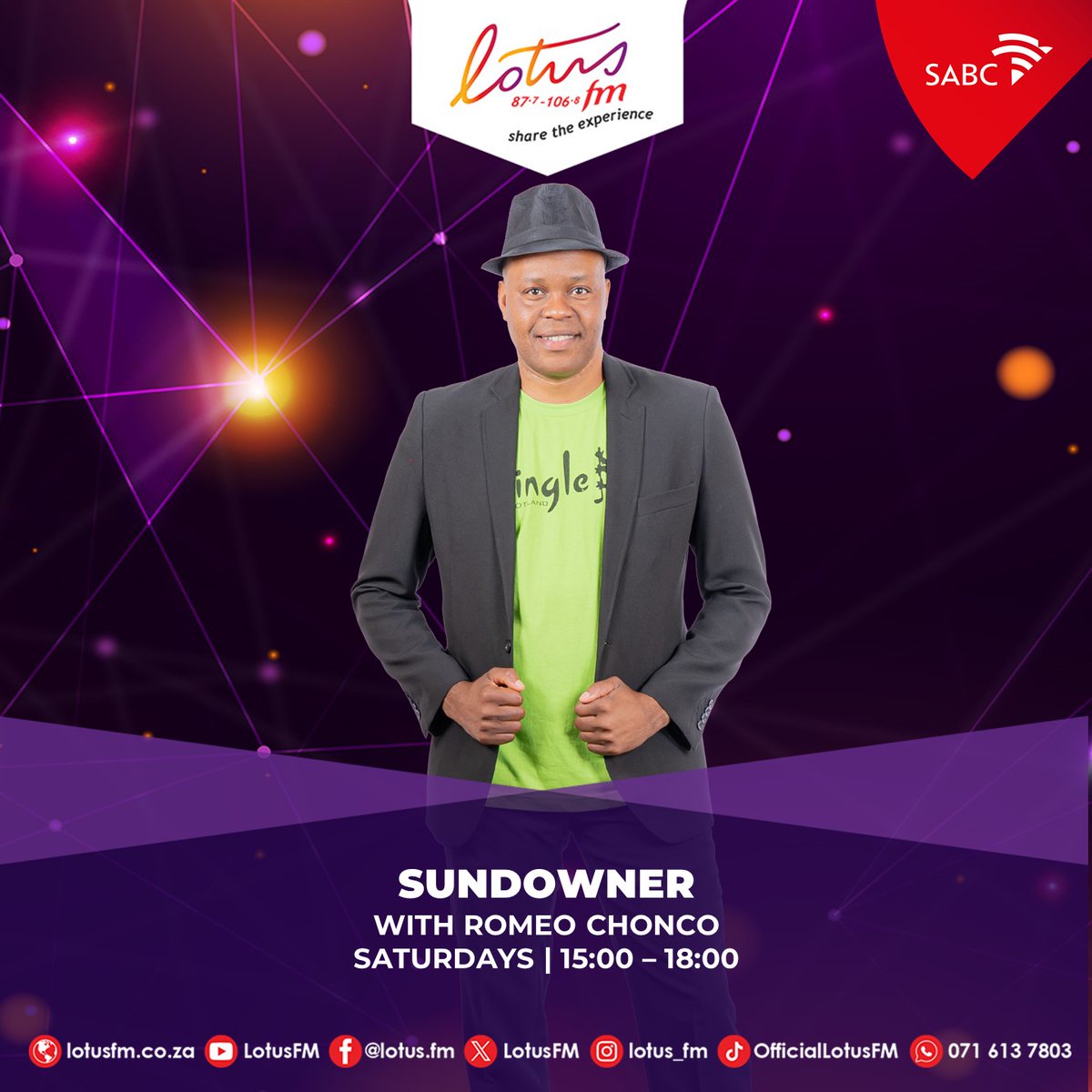 Lotusfm's tweet photo. [On Air]#Sundowner with the one and only Romeo Chonco Pops. Sundowner just the way you like it!
#Lotusfm #ShareTheExperience https://t.co/B5PwEzrUj7