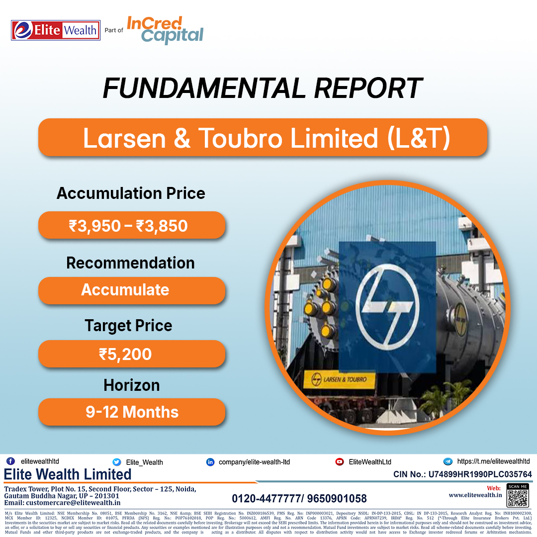 InCred_Markets's tweet photo. 📊𝐅𝐮𝐧𝐝𝐚𝐦𝐞𝐧𝐭𝐚𝐥 𝐑𝐞𝐩𝐨𝐫𝐭 | 𝐋𝐚𝐫𝐬𝐞𝐧 &amp; 𝐓𝐨𝐮𝐛𝐫𝐨 𝐋𝐢𝐦𝐢𝐭𝐞𝐝 (𝐋&amp;𝐓)
.
✅ Recommendation: Accumulate
💰 Accumulation Price: ₹3,850 – ₹3,950
🎯 Target Price: ₹5,200
⏳ Investment Horizon: 9–12 Months
.
#FundamentalReport #LarsenAndToubro #LT #InCredmarkets https://t.co/0D5z9yzoqv