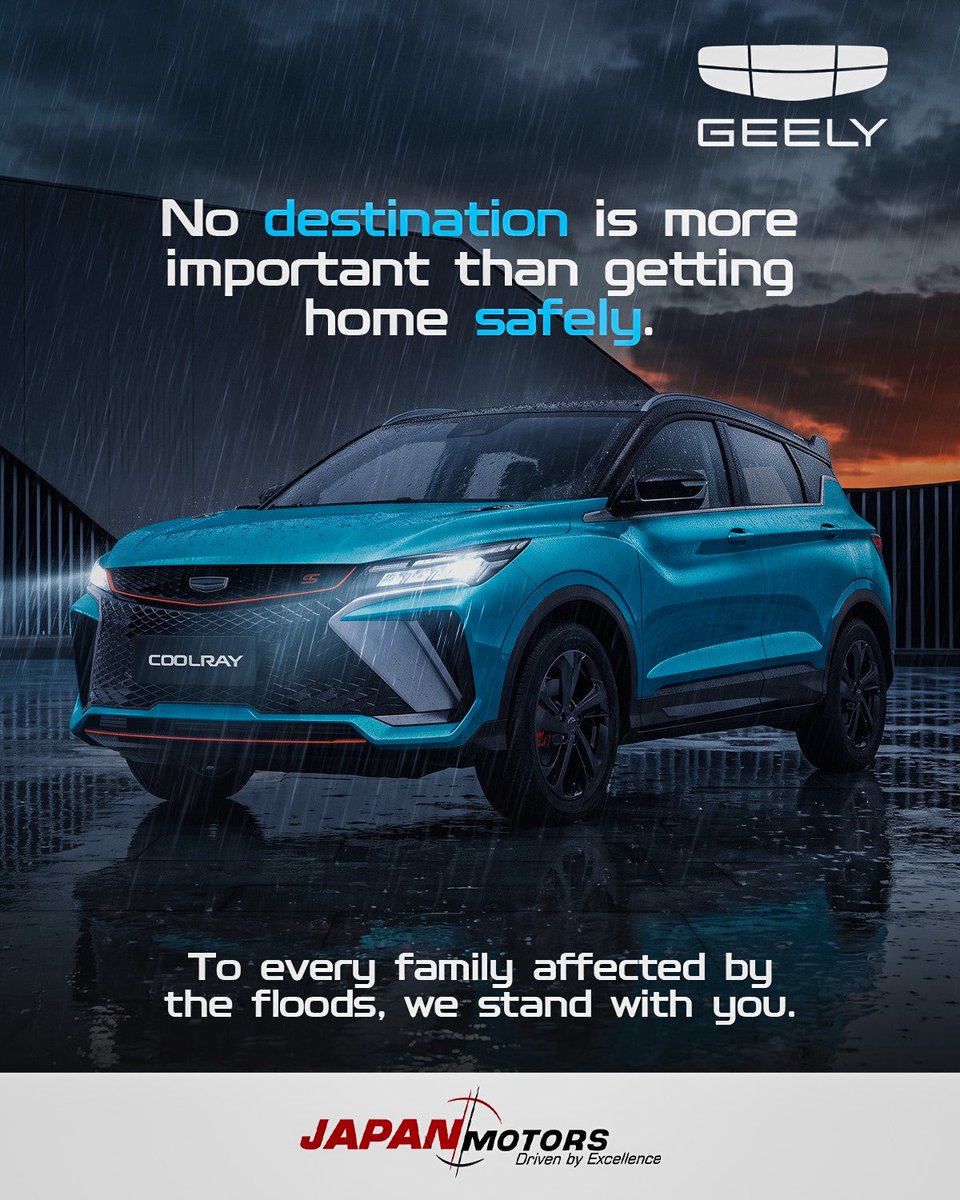 GeelyGhana's tweet photo. To everyone affected by the recent floods, our hearts are with you. If you’re travelling this rainy season, reduce your speed and avoid flooded roads whenever possible.

Every safe journey matters.

#GeelyGhana #RoadSafety #DriveResponsibly #RainySeason  #FloodAwareness https://t.co/GtnSqo3knA