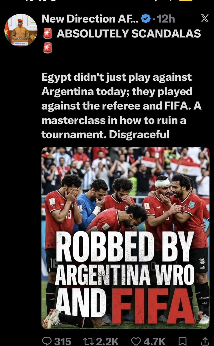 docshayji's tweet photo. ❌❌يعني نكذب عيوننا ونصدق ان التحكيم في مباراة #مصر و #الأرجنتين كان ممتاز ومحايد ولا يشوبه شائبة؟!!
وهناك من يقول لي بتهكم خلك بالسياسة ولا تتكلم بشؤون الرياضة؟!!
والكثير من الحكام السابقين وأجانب أكثر من العرب يتهم ن الحكم ومعه فيفا بالانحياز وعدم الحياد!!
استنتج  تحليل رياضي للمتنطحين للمتخصصين ارتكاب طاقم التحكيم 23 خطأ في مباراة #مصر -#الأرجنتين جميعها ضد مصر ولمصلحة الأرجنتين!!  
اقرأوا تعليقاتهم 
وشوفوا الفيديوهات والصور واللقطات والغاء أجمل هدف حق  مصر  وعدم احتساب بناتي لمحمد صلاح !!! 
وكفاكم انبطاح 
والله يستر تحكيم مبارة #المغرب 
أفقدوا كرة القدم روعتها وسحرها لتحويلها وتسييسها وتدخلات الكبار وأولهم ترامب واتفانتينو!!😳🤦🏽‍♂️😩
#Egypt
#Argentina
#FIFA