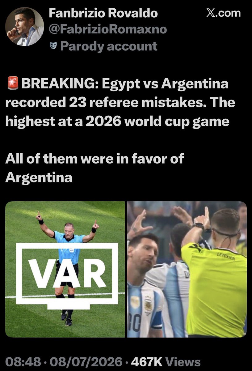 docshayji's tweet photo. ❌❌يعني نكذب عيوننا ونصدق ان التحكيم في مباراة #مصر و #الأرجنتين كان ممتاز ومحايد ولا يشوبه شائبة؟!!
وهناك من يقول لي بتهكم خلك بالسياسة ولا تتكلم بشؤون الرياضة؟!!
والكثير من الحكام السابقين وأجانب أكثر من العرب يتهم ن الحكم ومعه فيفا بالانحياز وعدم الحياد!!
استنتج  تحليل رياضي للمتنطحين للمتخصصين ارتكاب طاقم التحكيم 23 خطأ في مباراة #مصر -#الأرجنتين جميعها ضد مصر ولمصلحة الأرجنتين!!  
اقرأوا تعليقاتهم 
وشوفوا الفيديوهات والصور واللقطات والغاء أجمل هدف حق  مصر  وعدم احتساب بناتي لمحمد صلاح !!! 
وكفاكم انبطاح 
والله يستر تحكيم مبارة #المغرب 
أفقدوا كرة القدم روعتها وسحرها لتحويلها وتسييسها وتدخلات الكبار وأولهم ترامب واتفانتينو!!😳🤦🏽‍♂️😩
#Egypt
#Argentina
#FIFA