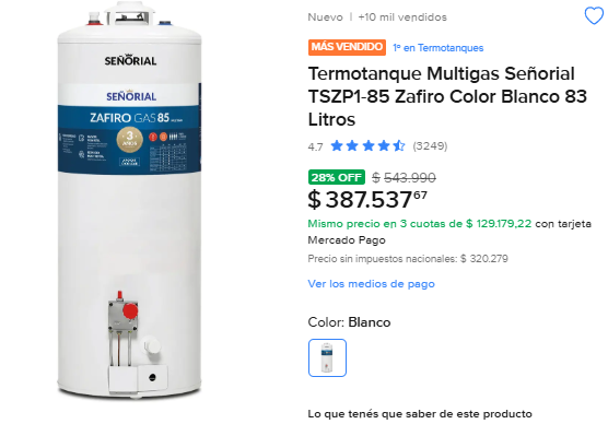 BotdeOfertas's tweet photo. 🚨 ALERTA DE PRECIO
🚿 Termotanque Multigas Señorial Zafiro 83L
🏆 N.º 1 en termotanques.
⭐ 4.7/5 con más de 3.200 opiniones.
🔥 28% OFF 
 $543.990 ➜ $387.537
https://t.co/PUpbzS8XuV https://t.co/ZXSLogq6Cn