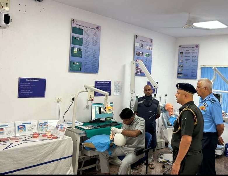 tracomiaf's tweet photo. Air Marshal S Shrinivas, Air Officer Commanding-in-Chief,
Training Command, IAF visited Medical Training Centre(MTC) and Air Force Institute of Dental Sciences (AFIDS) at Bengaluru on 08 Jul 26.

During the visit, the AOC-in-C was briefed on the role, training curriculum and achievements of MTC in producing medical professionals. He inspected the advanced Human Anatomy and Physiology training simulator. He also evaluated critical casualty evacuation procedure and infrastructure.

At AFIDS, he appreciated the institute's commitment to the highest standards of patient care, clinical excellence, research and professional training in military and aviation dentistry.

He interacted with staff and Trainees and appreciated the high quality of training and effective use of modern technology.

@DefenceMinIndia
@IAF_MCC
@dgafms_mod
#TrainingCommand
#MedicalTrainingCentre
#AFIDS
#CHAFB
#CareerinIAF
#TrainingExcellence