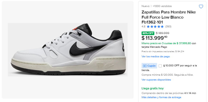 BotdeOfertas's tweet photo. ALERTA DE PRECIO
 Nike Full Force Low
 Inspiradas en las clásicas Nike de los '80.
 4.8/5 con casi 400 opiniones.
 40% OFF
 $189.999 ➜ $113.999
https://t.co/GaokIeE8bv https://t.co/uNOBTp52dY