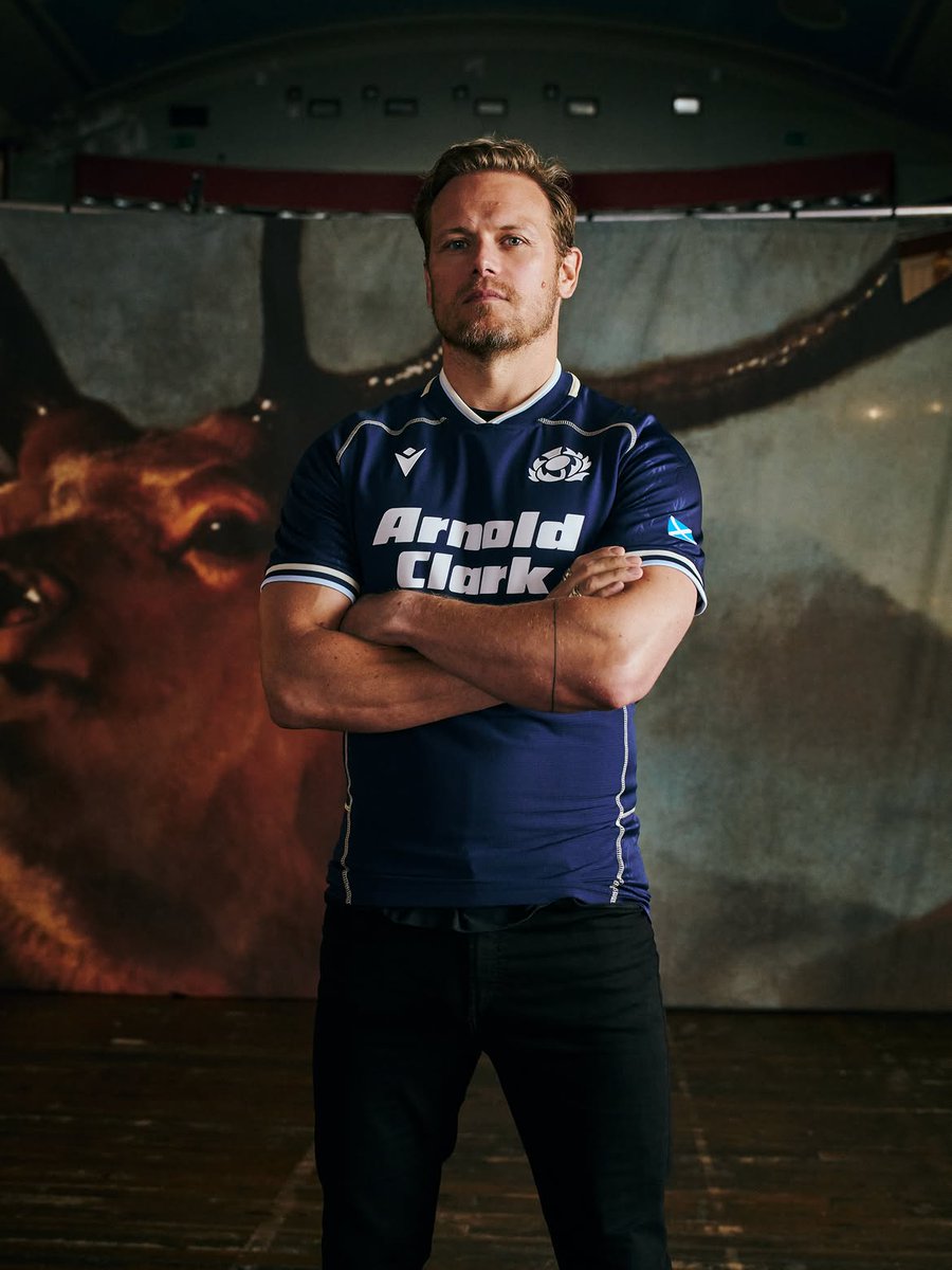 peekaboo_jen's tweet photo. The stage is set. Now let them play. "Presenting the Scotland home kit for 2026/27.
For tonight’s performance, the role of Finn Russell will be played by @samheughan… A starring role for one of Scotland’s leading actors. Catch our new home kit in action for the first time as we face Fiji on 18 July. 
Kit and tickets on sale now."

Great PR for the up-and-coming game!
#Scotland 
#SamHeughan