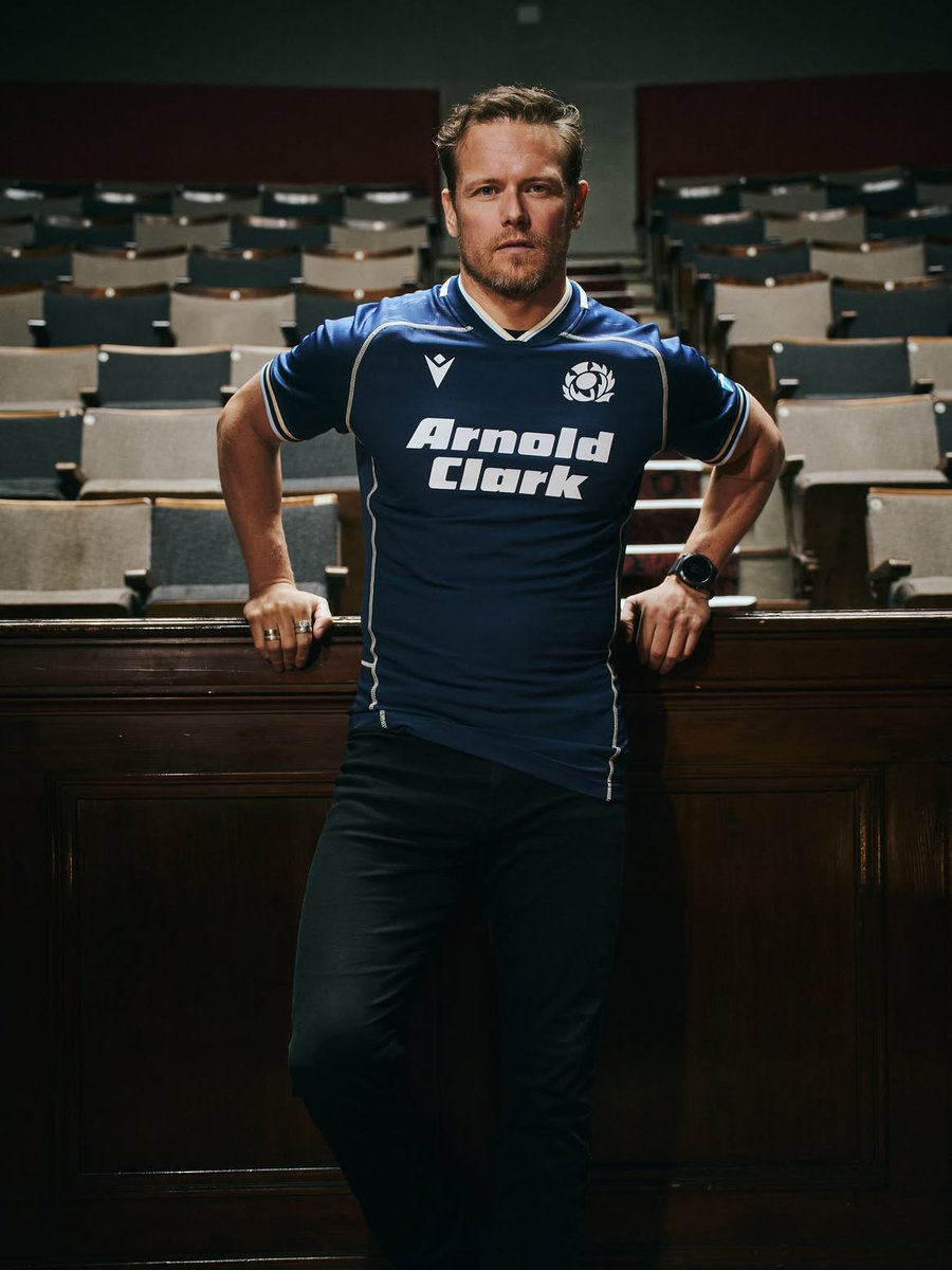 peekaboo_jen's tweet photo. The stage is set. Now let them play. "Presenting the Scotland home kit for 2026/27.
For tonight’s performance, the role of Finn Russell will be played by @samheughan… A starring role for one of Scotland’s leading actors. Catch our new home kit in action for the first time as we face Fiji on 18 July. 
Kit and tickets on sale now."

Great PR for the up-and-coming game!
#Scotland 
#SamHeughan