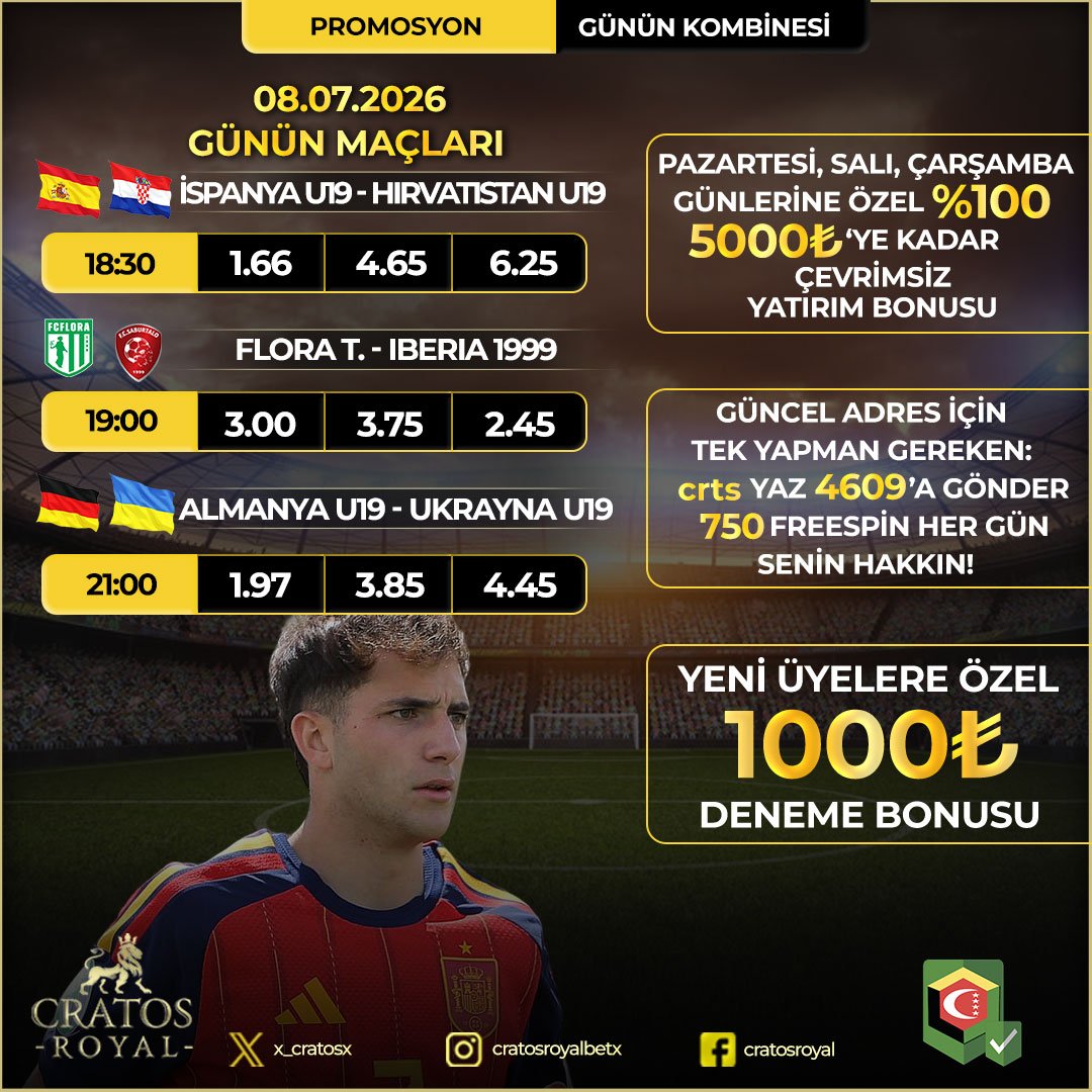 feyzavevo's tweet photo. 💰 Bonus Yağmuru Cratosroyalbet'te!5.000 TL'ye varan çevrimsiz yatırım bonusu ve yeni üyelere özel 1.000 TL deneme bonusu ile şansını katla! Günün maçlarına yüksek oranlarla oynamak için geç kalma.
👉 Hemen katıl: https://t.co/2mVWY1048X #Bonus #Casino #SporBahisleri # https://t.co/olaQtnqsz5