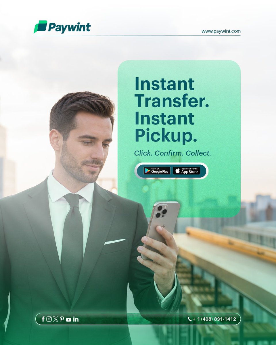 paywint's tweet photo. Distance shouldn't delay access to money. Send funds instantly with Paywint and let your recipient collect cash safely from trusted pickup locations worldwide.
#paywint #businesspayments #fintechsolutions https://t.co/6SxrCuBQCr
