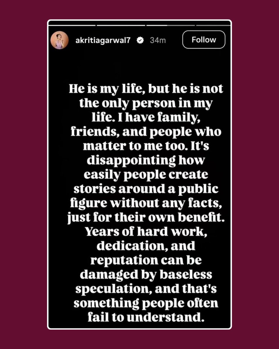 indiaforums's tweet photo. Akriti Agarwal has addressed the speculation surrounding her relationship with Prithvi Shaw, clarifying that they are still engaged and that her viral cryptic post was never about him.

.
.
.

#AkritiAgarwal #PrithviShaw #EntertainmentNews #CelebrityNews #IndiaForums https://t.co/NSdbGSNKbM
