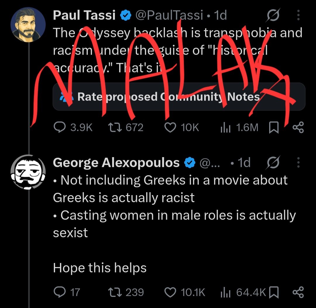 GPrime85's tweet photo. Friends, countrymen, sexy bitches, I am pleased to announce that we have successfully successfully ratioed this malaka. 

I dedicate this victory to Homer, one of the great grandfathers of western civilization, who smiles upon us during this crucial chapter of the culture war.

May we continue to stand boldly in the path of Hollywood-Xerxes, these merchants of filth, like the Spartans and say "oxi" (no!) to their cultural vandalism.