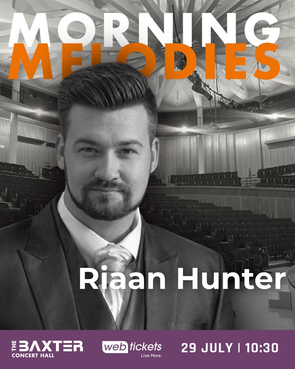 BaxterTheatre's tweet photo. Join acclaimed South African baritone Riaan Hunter for a spectacular Morning Melodies concert at the Baxter on 29 July. Experience a rich blend of opera, musical theatre and classical crossover in an unforgettable morning of live music.
BOOK NOW: https://t.co/TpmLaVF5kO https://t.co/2XASaUdRqx