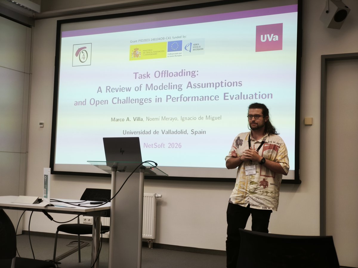 onofre4project's tweet photo. 🎓Congratulations to Marco Antonio Villa on presenting his PhD research at the #IEEENetSoft2026 PhD Symposium! His work identifies key challenges in task offloading evaluation across #ITS and #UAV environments, paving the way for more robust future solutions within #ONOFRE4. https://t.co/RjHjZFr4Nu