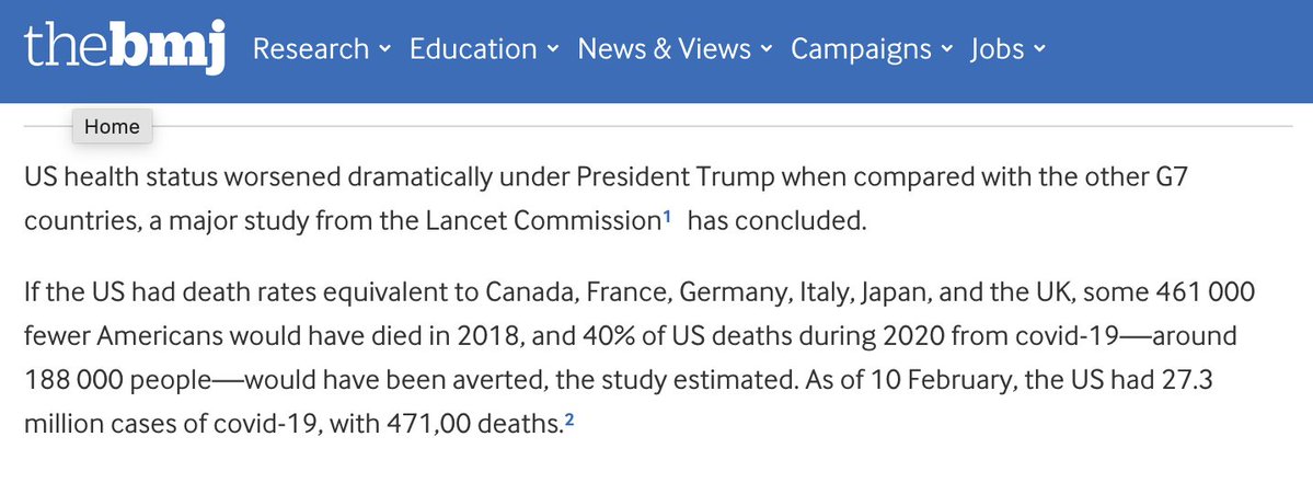 ReadMoreLieLess's tweet photo. @GarySmith0924 @M14670M @Revolutioig9 Bonus for you.  Trump's politicalization of Covid caused 40% more deaths than other G7 nations.  Your guy! https://t.co/VTEixTZSW6