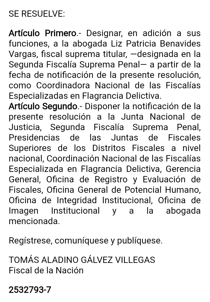 jfowks's tweet photo. 🚨📢Tomás Gálvez archivó investigación penal por organización criminal a P. Benavides, quien también intercambió ilegalmente favores con Balcázar, e impidió que avancen investigaciones de masacres 2022-23. Ahora la nombra coordinadora de fiscalías de flagrancia y algo más https://t.co/rIsmmrtfJ8