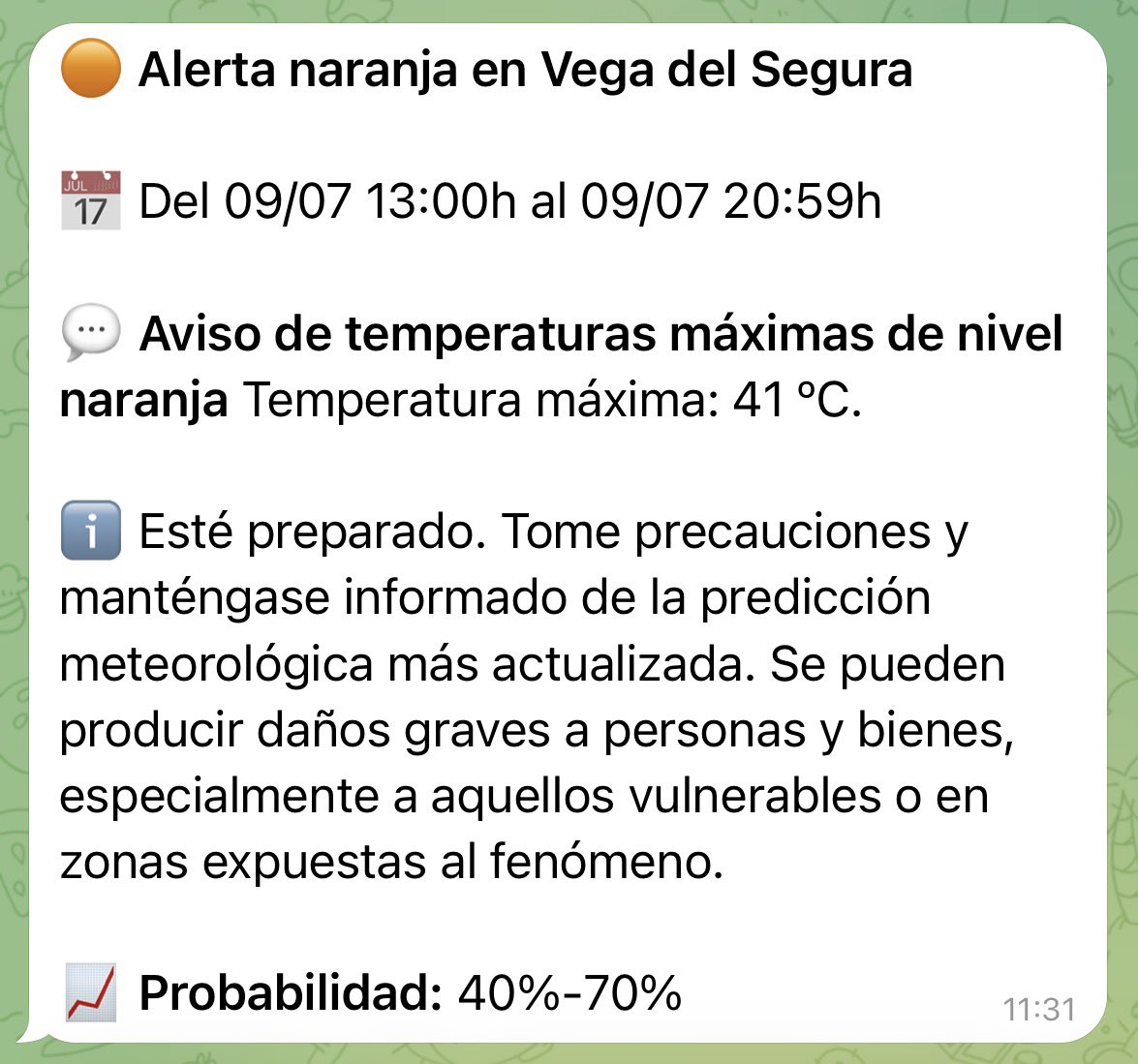 MolinaPolicia's tweet photo. 🟧 Alerta naranja en Vega del Segura https://t.co/oS70SR4eyq