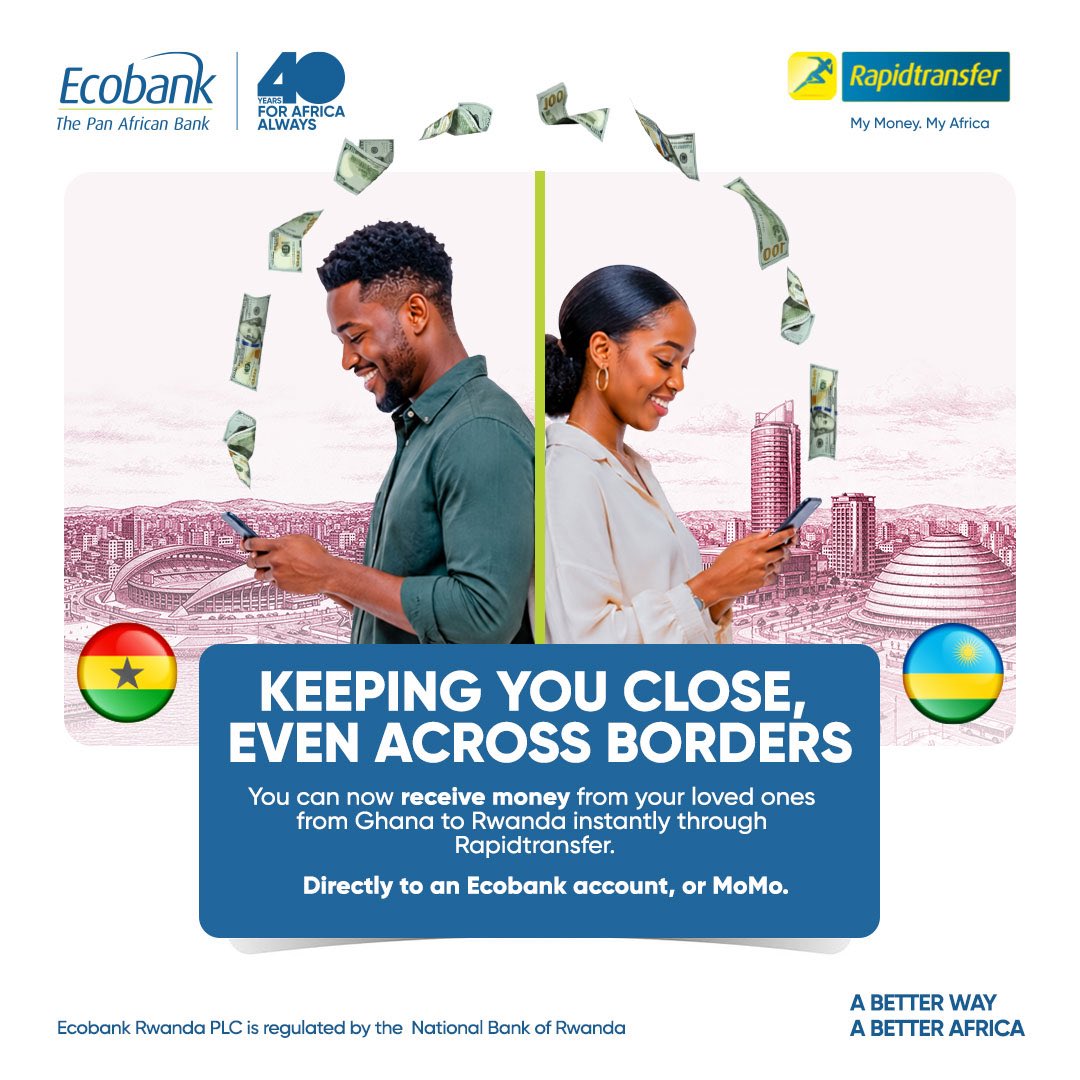 EcobankRW's tweet photo. Sending money across Africa has never been easier. Transfer funds from Accra to Kigali with speed and ease using Ecobank Rapid Transfer.

#EcobankRW #ABetterWay https://t.co/K2hawEm2BH