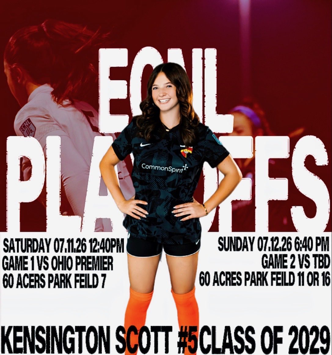 KensScott5's tweet photo. It’s finally here! 2026 ECNL Playoffs. Champions League. The practices, the trainings, the camps are all about to pay off. Come watch us play. You won’t be disappointed! @CUCoachSanchez @colleen__corbin @KiaMcNeill @ThrasherAdams @ECNLgirls @TopDrawerSoccer @ImYouthSoccer https://t.co/niKTURRNVP