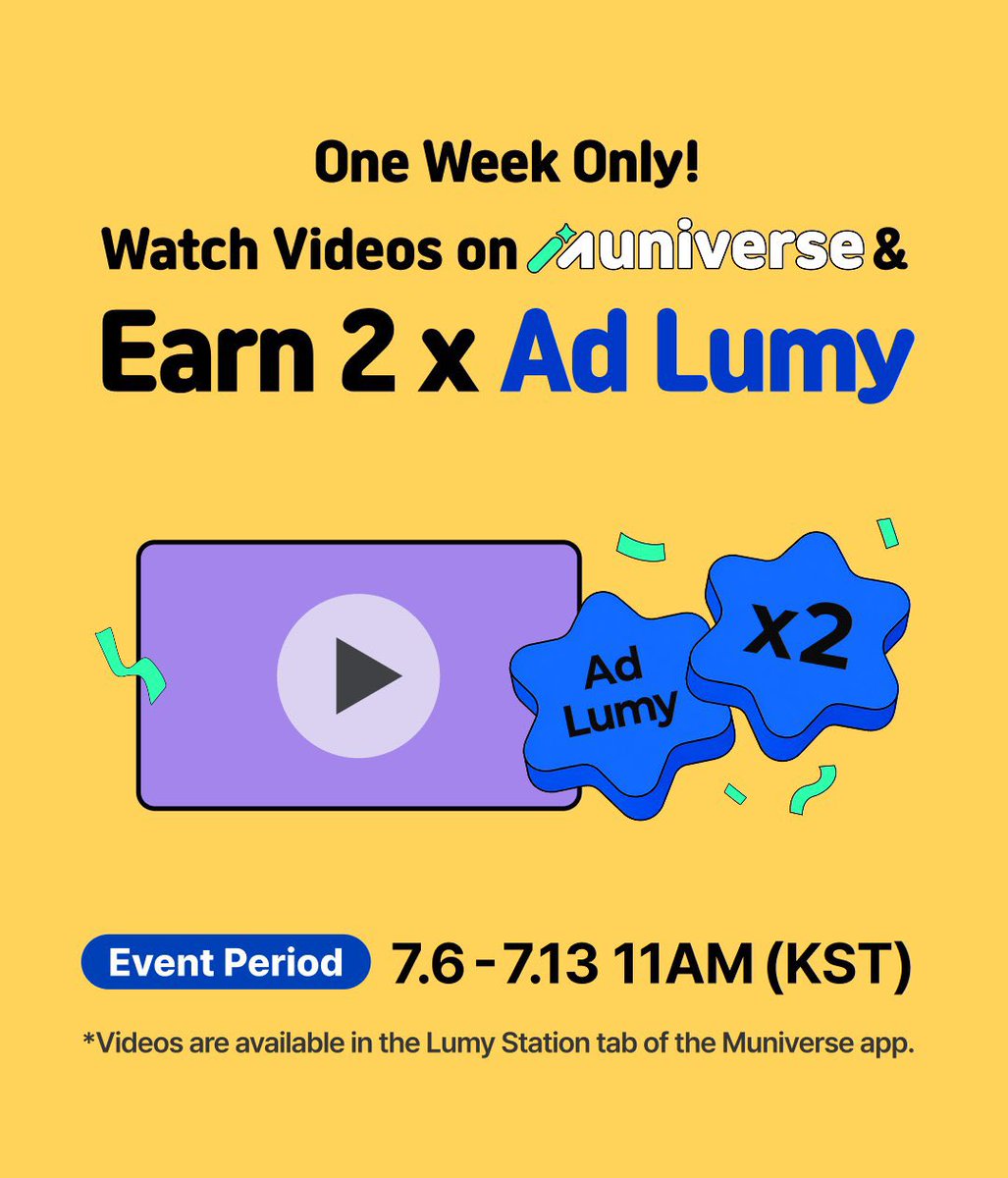 EN_CODEGLOBAL's tweet photo. [MUNIVERSE] — AD LUMY EVENT

ENGENEs! Ongoing Ad Lumy event in the Muniverse app.

🎁 1 video ad = 10 Ad Lumys (event)
🗓️ July 13, 11 AM KST 
🎯 10,000 Lumys for comeback

REMINDER: 
As Lumys expire 60 days after they are collected, we encourage everyone to take this opportunity to save more Lumys in preparation for ENHYPEN’s August comeback.

 #ENHYPEN #엔하이픈  #エンハイプン #EN_COMEBACK #THE_SIN_BLISS @ENHYPEN @ENHYPEN_members