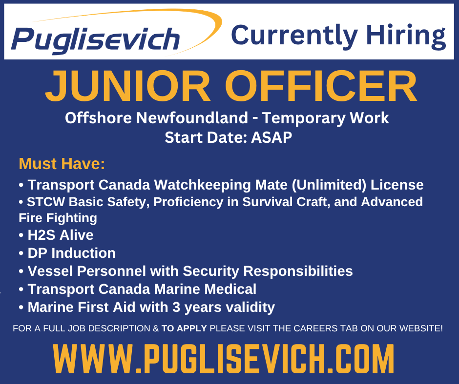 PCSLNL's tweet photo. Currently Hiring
Junior Officer
Offshore Newfoundland - Temporary Work
Start Date: ASAP

 For a full job description and to apply click the link below:
 https://t.co/b8fJSjX4G1 https://t.co/6anBPeggjL