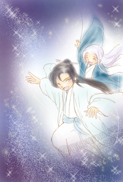 nukunukuazuki's tweet photo. お題：【たなばた】をお借りいたしました。
天の川をあちらこちらへ飛び越えて、追いかけっこ。一年中離れることのない、神々の戯れ🥰
#四季の山ドロライ https://t.co/nQigS4xmRW