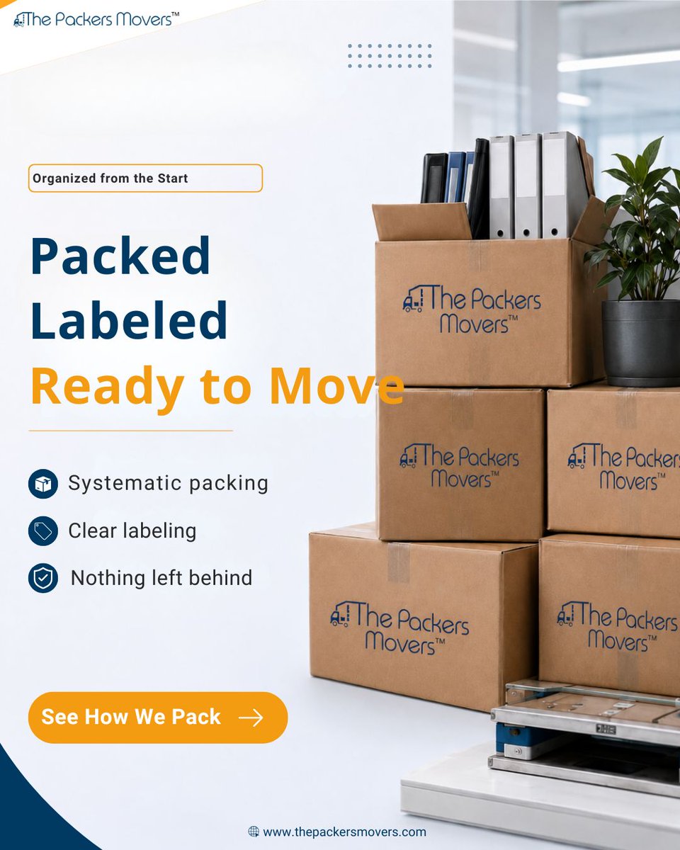 thepackermover's tweet photo. Office relocation is not just about shifting desks and boxes. It is about moving your business without slowing it down.

From packing and labeling to IT handling and furniture setup, every step needs planning. 
.
.
#ThePackersMovers #OfficeRelocation #OfficeMoving https://t.co/P7ur9eQN0k