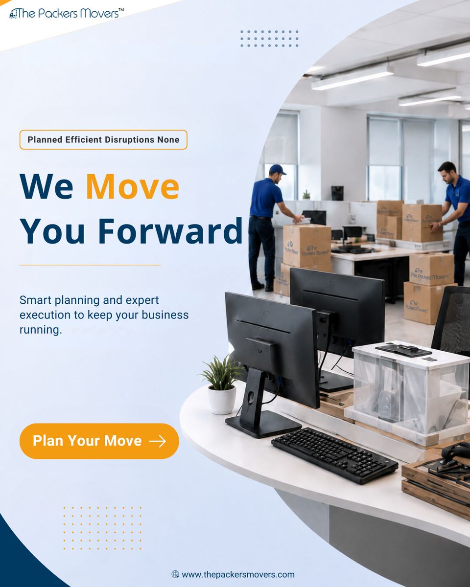 thepackermover's tweet photo. Office relocation is not just about shifting desks and boxes. It is about moving your business without slowing it down.

From packing and labeling to IT handling and furniture setup, every step needs planning. 
.
.
#ThePackersMovers #OfficeRelocation #OfficeMoving https://t.co/P7ur9eQN0k