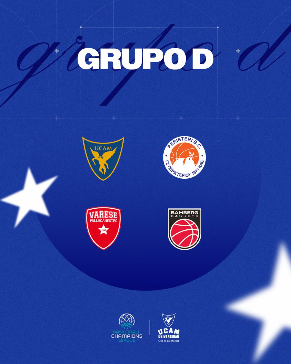 UCAMMurcia's tweet photo. 🇪🇺 El UCAM Murcia CB ya conoce a sus rivales en el Grupo D de la @BasketballCL 

🏀 Los universitarios se enfrentarán a Peristeri, Varese y Bamberg

ℹ️ https://t.co/6BCv5bmbNc

#Astros https://t.co/A7P8vCOKMi