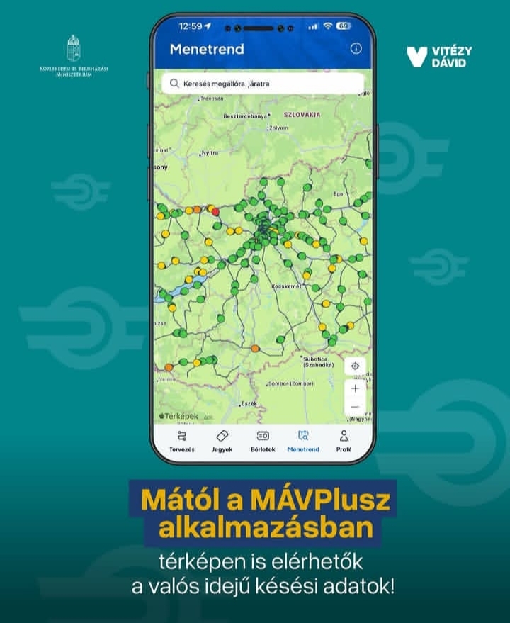 Vitezydavid's tweet photo. Tovább folytatjuk a Lázár János által betiltott vasúti információk újbóli nyilvánossá tételét és az utastájékoztatás fejlesztését: mától a MÁVPlusz alkalmazásban is elérhetők térképen a valós idejű késési adatok, ahogy megígértem néhány hete!

Mától elérhető a MÁVPlusz applikáció új verziója, amely jelentős előrelépést hoz a valós idejű utastájékoztatásban, ugyanis már itt is elérhetők a Vonatinfo adatai: a Menetrend fülre kattintva valós időben követhetők a vonatok, a HÉV-ek és a Tram Train-járatok, régiós nézetben pedig már a helyközi autóbuszok is megjelennek, a menetrendtől való eltéréseikkel együtt. Több városban a helyi közösségi közlekedés járművei is követhetők, és egy új kereső is segíti az állomások és járatok gyors megtalálását.

Az utastájékoztatás ügye jól mutatja, hogy Lázár János minisztersége idején nem csupán egy helyben állt a magyar közlekedés ügye, hanem nagy tempóban haladt a rossz irányba. Az elődöm nem megoldani akarta a magyar vasút problémáit, hanem inkább eltitkolni azokat.

Nekünk az első feladatunk most ezeknek a teljesen elhibázott lépéseknek a kijavítása. Kicsit több mint ötven nap alatt újra mindenki számára elérhetővé tettük az EMIG-et, újraindítottuk a Vonatinfót, döntöttünk arról, hogy a MÁV ismét részletes adatokat közöl a késési statisztikákról minden hónapban, most pedig a Vonatinfót a MÁVPlusz applikációban is elérhetővé tettük.
Ezzel szinte csak a kezdőponthoz értünk vissza három év rombolása után - bár az appban elérhető térkép immár többet tud, mint korábban bármikor. De továbbra sem fogunk megállni egy pillanatra sem. A következő időszakban tovább bővítjük a funkciókat: megjelennek majd a járműtípusok és a pályaszámok, pontosabbá válik a kereső, és további hibajavítások is érkeznek.

Attól, hogy ismét láthatóvá tettük a közlekedés valós állapotát, a vonatok nem fognak egyik napról a másikra pontosabban járni. Viszont egy modern közlekedési rendszer alapja nem a problémák eltitkolása, hanem az, hogy az utasok pontos információkat kapjanak, a döntéshozók pedig a valós helyzet alapján javítsák ki a hibákat. Mi ebben hiszünk, és ezen dolgozunk nap mint nap.