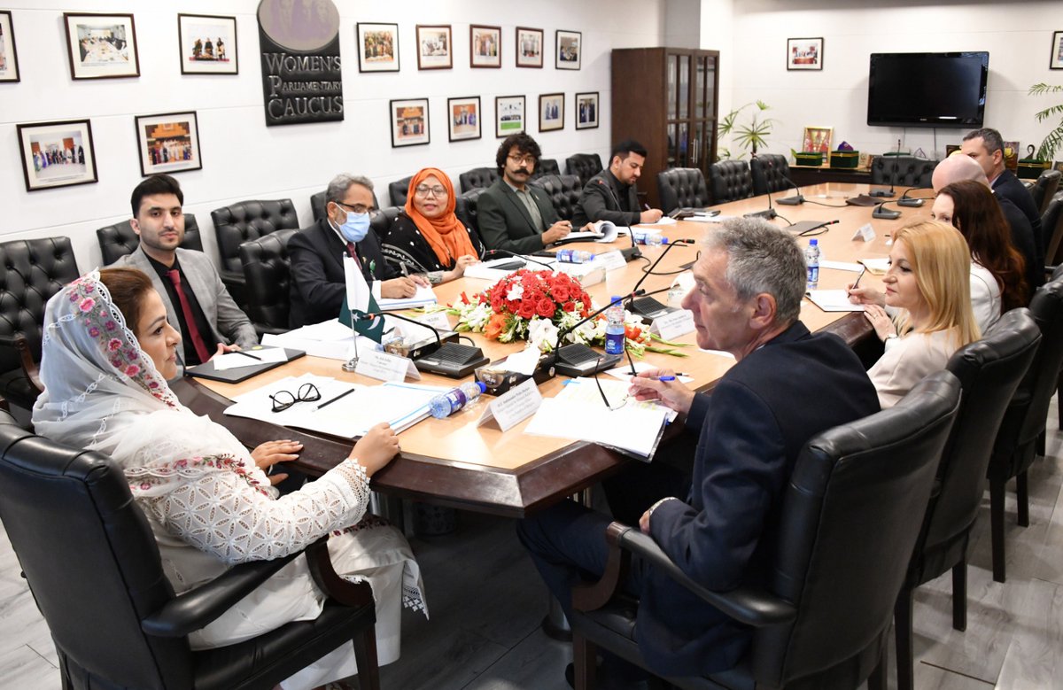 NA_Committees's tweet photo. 🇵🇰🤝🇧🇬

Ms. Zeb Jaffar, MNA and Convener of the Pakistan–Bulgaria Parliamentary Friendship Group (PFG), held a meeting today at Parliament House, Islamabad, with a delegation from the Republic of Bulgaria led by Mr. Petko Doykov, Director General for Bilateral Relations, Ministry of Foreign Affairs of Bulgaria.

The delegation included H.E. Mrs. Irena Gancheva, Ambassador of Bulgaria to Pakistan, and senior officials from the Bulgarian Ministry of Foreign Affairs.

Prior to the meeting, Mr. Ishtiaq Ahmed Akil, Director General (Europe-I), Ministry of Foreign Affairs of Pakistan, briefed the Convener on the current status of Pakistan–Bulgaria relations and highlighted opportunities to enhance parliamentary engagement, trade and economic cooperation, educational exchanges, and people-to-people contacts.

Welcoming the delegation, Ms. Zeb Jaffar highlighted that Pakistan and Bulgaria have enjoyed over six decades of cordial and friendly relations founded on mutual respect and cooperation. She congratulated the Government and people of Bulgaria on the successful parliamentary elections and the formation of the new Parliament, expressing hope that the counterpart Bulgaria–Pakistan Parliamentary Friendship Group would soon be constituted to further institutionalize parliamentary collaboration.

She emphasized the importance of strengthening parliamentary diplomacy through regular exchanges of parliamentarians, while promoting cooperation in education, climate change, agriculture, youth and student exchange programmes, and people-to-people contacts.

Highlighting Bulgaria’s strategic position as a gateway to European markets, she also stressed the need to expand bilateral trade and investment, strengthen collaboration through the Pakistan–EU Business Forum, and encourage high-level exchanges between the leadership of both countries.

In his remarks, Mr. Petko Doykov reaffirmed Bulgaria’s commitment to further strengthening its longstanding relationship with Pakistan. He underscored the importance of sustained political dialogue, parliamentary diplomacy, regular exchanges of parliamentary delegations, and closer people-to-people ties. He also highlighted significant opportunities for cooperation in trade, information technology, artificial intelligence, youth engagement, and connectivity, observing that geographical distance should not impede stronger economic relations. He expressed Bulgaria’s commitment to facilitating the early establishment of the counterpart Parliamentary Friendship Group and promoting parliamentary exchanges.

Ms. Zeb Jaffar also appreciated the valuable contributions of H.E. Mrs. Irena Gancheva in advancing Pakistan–Bulgaria relations during her tenure as Ambassador.

In her remarks, H.E. Mrs. Irena Gancheva expressed confidence that the establishment of the counterpart Parliamentary Friendship Group in Bulgaria would further institutionalize parliamentary engagement and deepen bilateral cooperation. Reaffirming Bulgaria’s commitment to strengthening ties with Pakistan, she thanked the Convener and Members of the Parliamentary Friendship Group for their continued support and expressed optimism that the friendship between the two countries would continue to flourish.

The meeting concluded with a shared resolve to further strengthen parliamentary diplomacy, expand economic and trade cooperation, promote educational and cultural exchanges, and enhance collaboration in areas of mutual interest for the mutual benefit of Pakistan and Bulgaria.

@ZebJaffarPk @NAofPakistan
@PakinBulgaria @BGPakistan @ForeignOfficePk @MFABulgaria @PTVNewsOfficial @appcsocialmedia @demp_moib