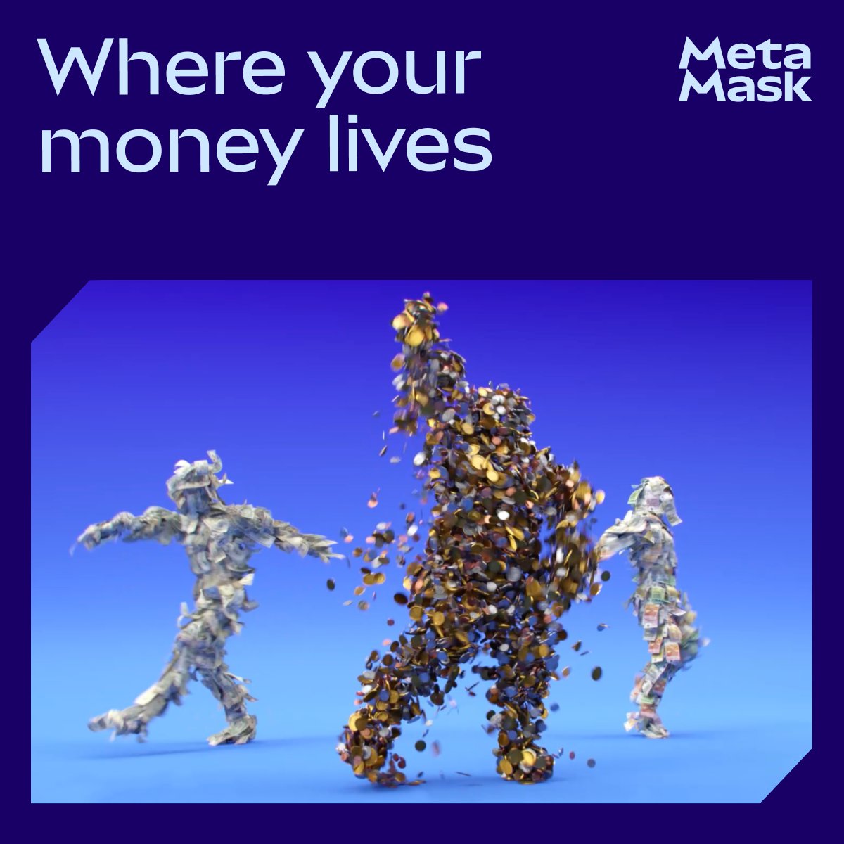 MetaMask's tweet photo. MetaMask Money Account is here—one account that grows continuously as you trade, send, and spend.
No hidden fees, no minimums, no lockups. Fund in one tap to get started. APY is variable and not guaranteed. Not a bank account.