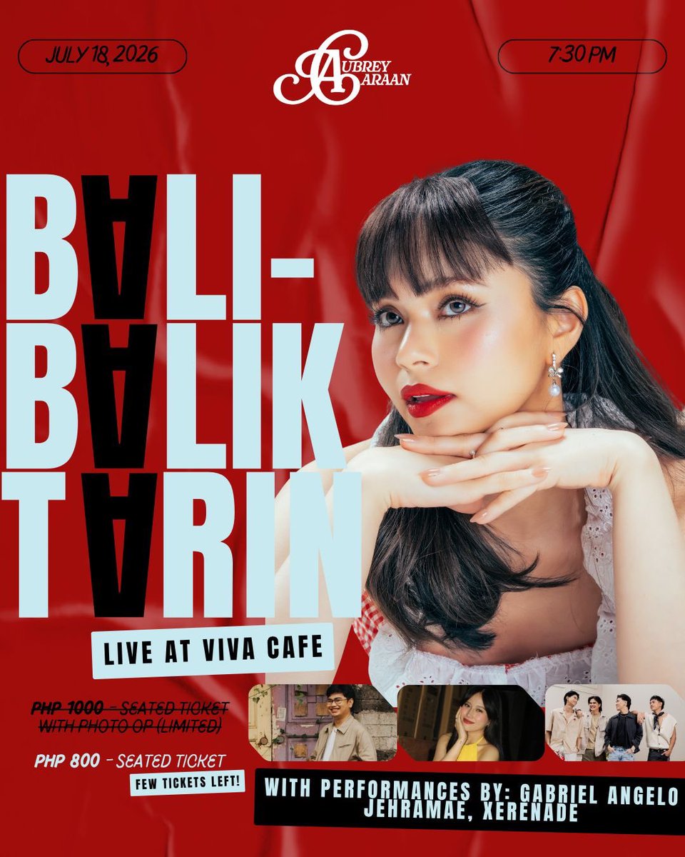 Itsmeaubreyc's tweet photo. See you this July 18 at Viva Cafe! ❤️ Reserve your seats now! (link below or scan the QR code for tickets)
https://t.co/S16bNi1YxF https://t.co/RHR9KSlHyg
