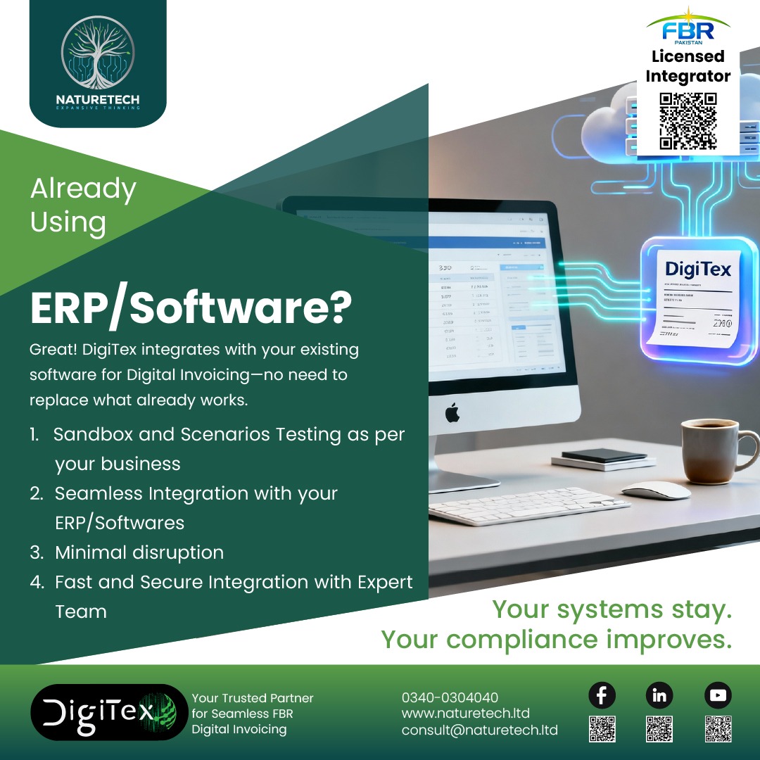 Naturetech_IT's tweet photo. No new software. No disruption. Just seamless FBR digital invoicing with DigiTex.

Contact
📞 +92 340 0304040 
💬https://t.co/YXABbRA13o
📧 consult@naturetech.ltd
Or Visit
🌐 https://t.co/eyWAQ4bfM0

#NatureTech #DigiTex #FBRCompliance #FBRIntegration #DigitalTransformation https://t.co/X2nf7jx9Zd