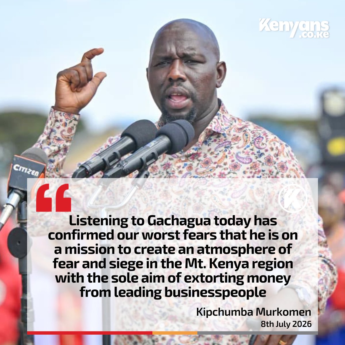 Kenyans's tweet photo. Gachagua is on a mission to create an atmosphere of fear and siege in the Mt. Kenya region - Kipchumba Murkomen https://t.co/56l3vn8hC7