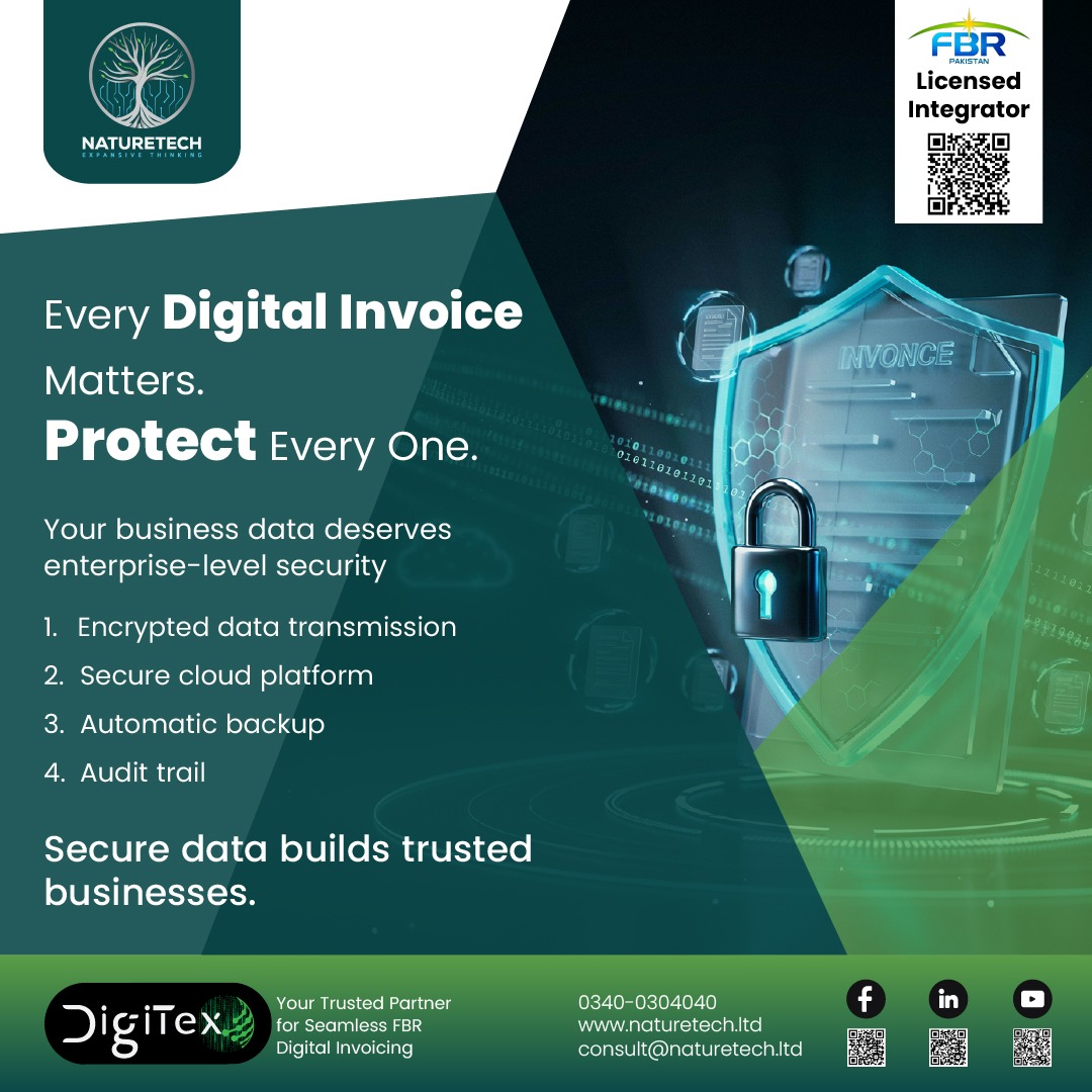 Naturetech_IT's tweet photo. Your digital invoices are valuable. Keep them secure with DigiTex.

Contact
📞 +92 340 0304040 
💬https://t.co/YXABbRA13o
📧 consult@naturetech.ltd
Or Visit
🌐 https://t.co/eyWAQ4bfM0

#NatureTech #DigiTex #FBRCompliance #FBRIntegration #DigitalTransformation #FBRDigitalInvoicing https://t.co/YK5IQgayYW