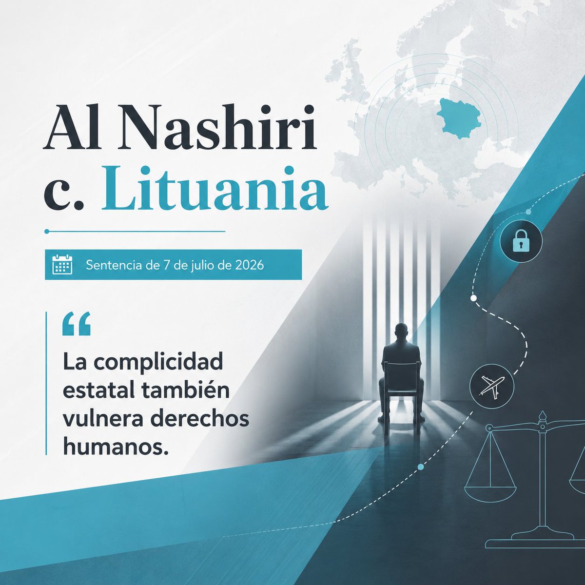 DDHHAbogados's tweet photo. La seguridad nacional no puede justificar una detención secreta.

El TEDH condena a Lituania por colaborar en el programa de detenciones de la CIA y exponer a Al Nashiri a un juicio injusto y al riesgo de pena de muerte.

#TEDH #DerechosHumanos #Justicia #AlNashiri https://t.co/6SKi4RuGj2