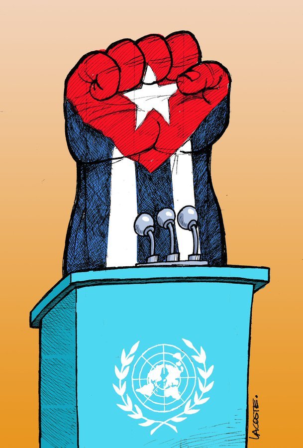 infocaphabana's tweet photo. Este martes, en la @ONU_es  se denunció y se exigió el fin del bloqueo que de manera cruel y genocida aplica EE.UU. al pueblo cubano. 
La comunidad internacional y los pueblos nuevamente votaron a favor de #Cuba🇨🇺, del lado de la verdad y la justicia. 
#TumbaElBloqueo https://t.co/mRyQrv0ueC