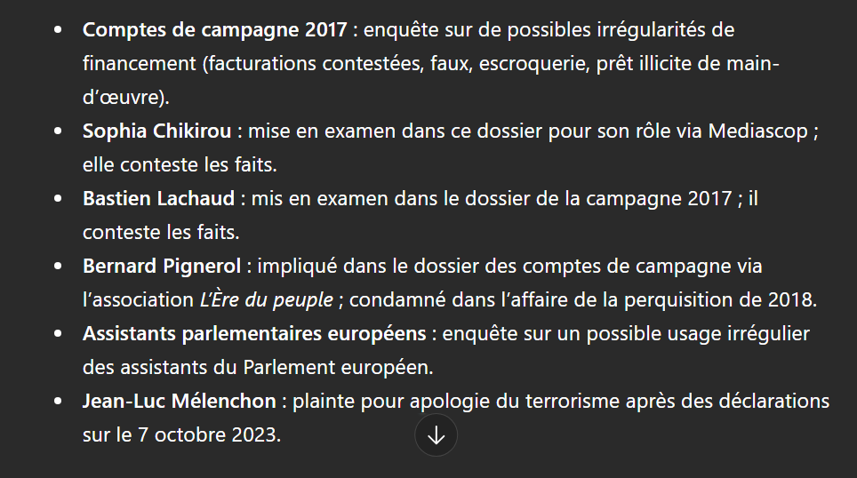 bridget_magpie's tweet photo. @LesChantes @CNEWS Synthèse des affaires judiciaires concernant LFI — d’après les enquêtes de Mediapart https://t.co/nmE02XEUlP