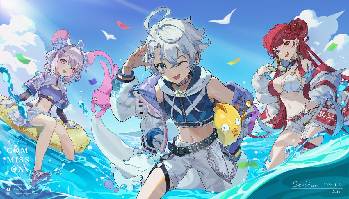 sermorpoa's tweet photo. 夏天就是要還穿著衣服就衝到海裡...!
謝謝委託人讓我盡情發揮🥰
@evalorr_dolphin 

#VtuberArtist #illustrationㅤ https://t.co/bRtyelJ8uy