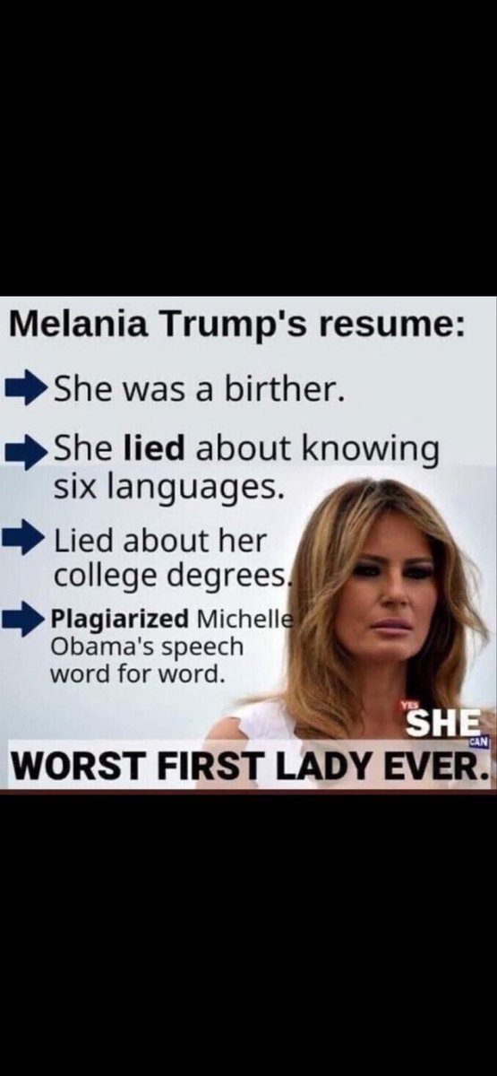 flutterby9689's tweet photo. @Debbie63068188 @Marwa_babs 🙄Melania can never measure up to Michelle Obama. Michelle was an amazing FLOTUS &amp;you rarely see Melania. Michelle is intelligent, well educated(Harvard AND Princeton) articulate, published (4books)&amp; married for love not money. Oh and this👇 https://t.co/kbaSNNc1uC