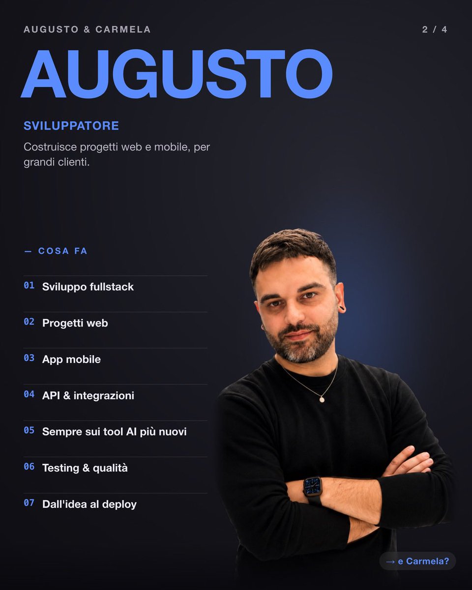 gugudwt's tweet photo. «Ma quindi… di preciso che lavoro fate?» 🤔

Ce lo chiedono davvero molto spesso, quindi abbiamo deciso di spiegarlo una volta per tutte — senza cavarcela con il classico "lavoro al computer" 😅

Siamo Augusto e Carmela, una coppia che di mestiere costruisce "cose" digitali. https://t.co/qHLSkUvFPG