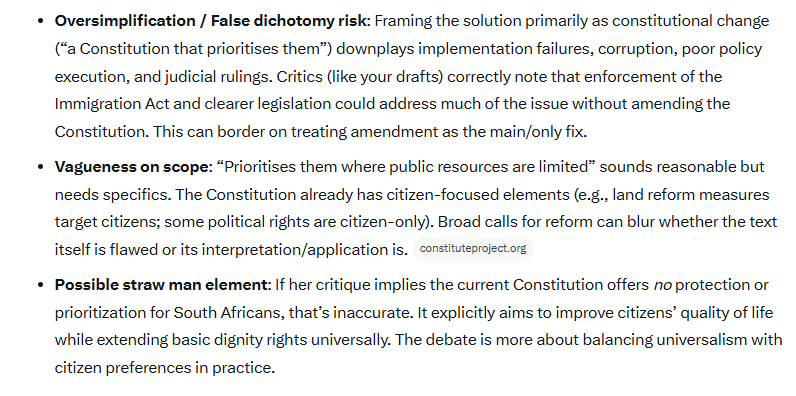 SaaymanBarry's tweet photo. The 1996 Constitution is fine. It is the behaviour of some people that causes problems. The real issue is overly broad judicial interpretation that aid and abet illegal foreigner abuse of socio-economic rights, violating the Immigration Act. Enforce existing laws. #PSAF🕊️🇿🇦 https://t.co/V89ftp8kft